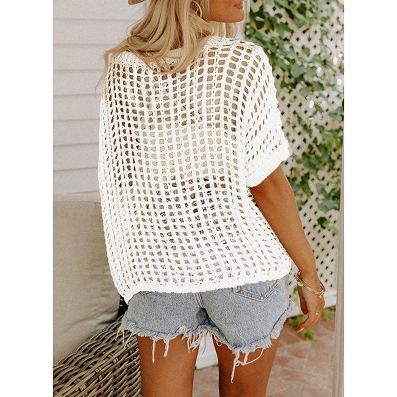 Danae - Top in Maglia all'Uncinetto Casual con Ritagli
