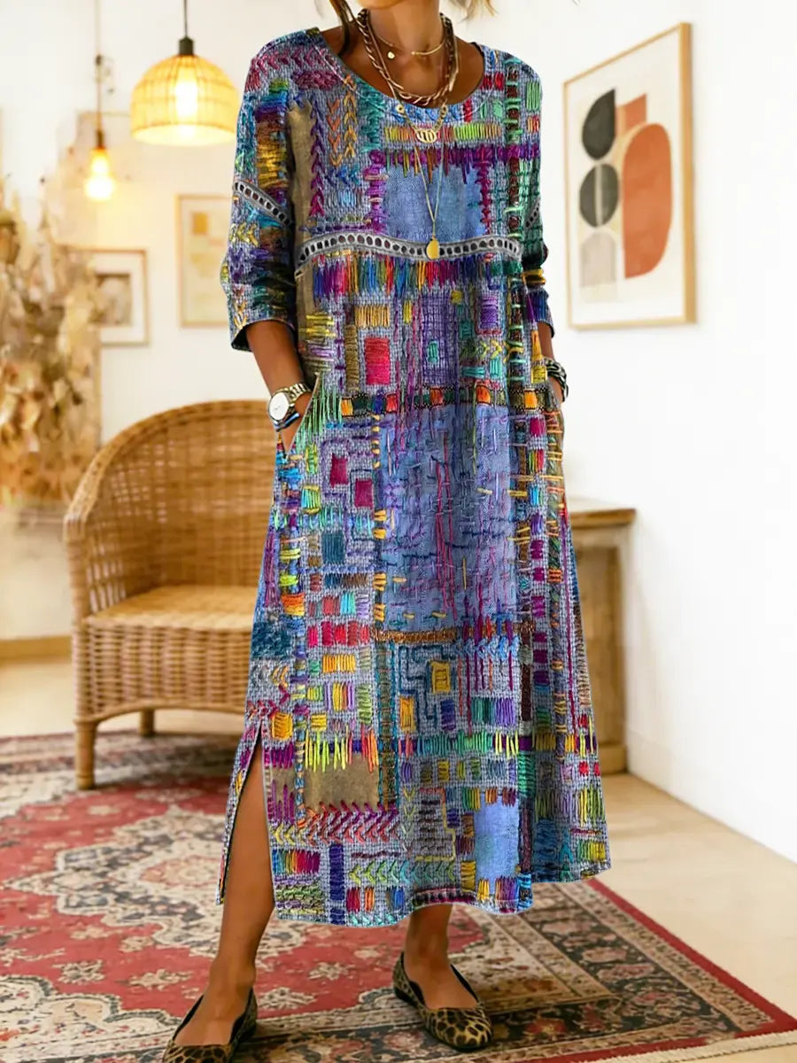 Manuela | Abito denim con patchwork etnico