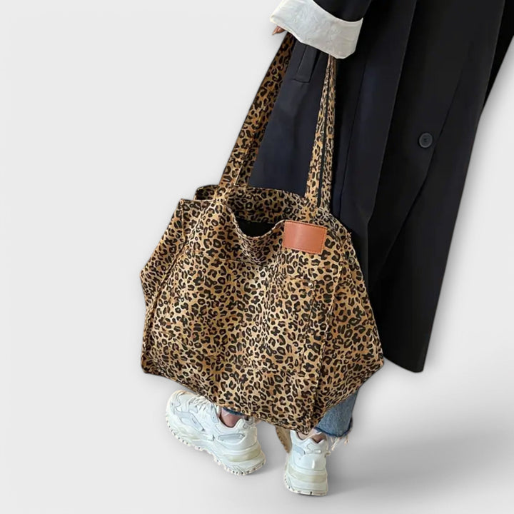 Elegante Borsa a Spalla in Tela con Stampa Leopardo