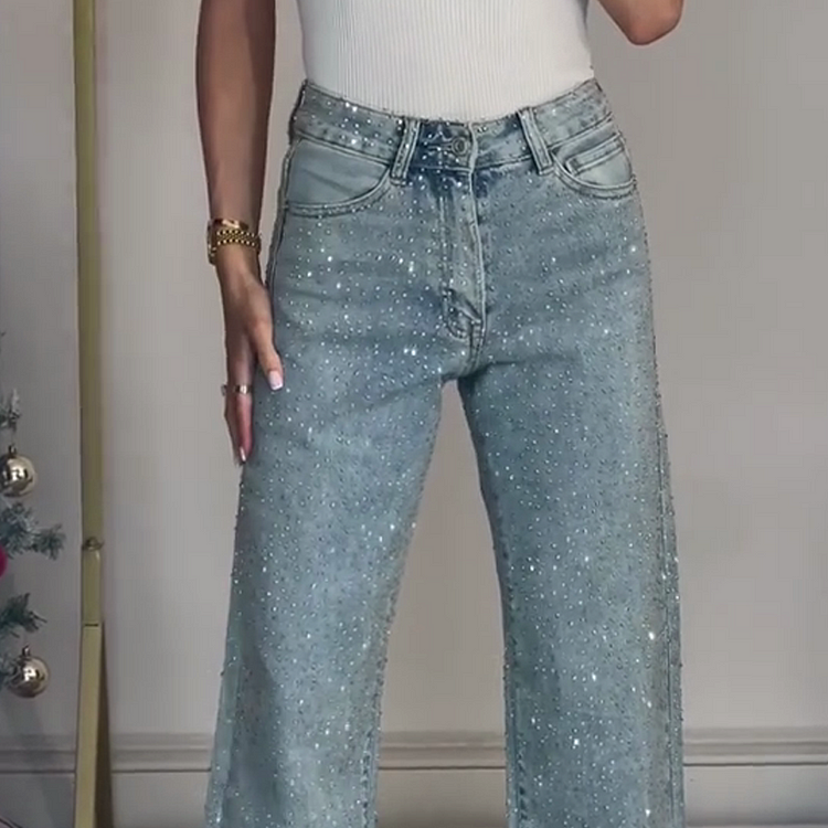 Jeans dritti con strass – Diventa la stella splendente