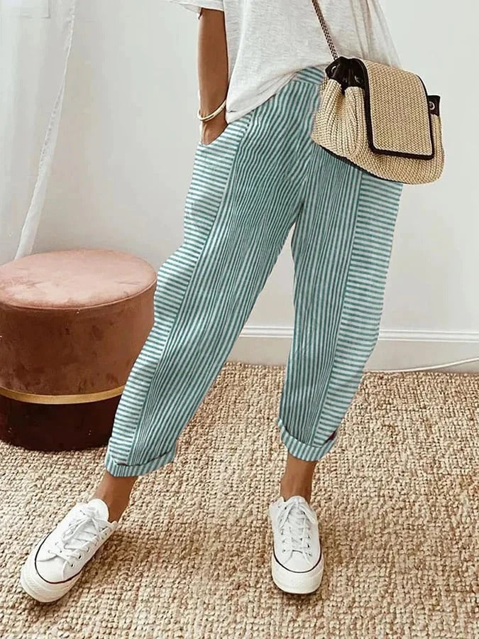 Celia | Pantaloni di Cotone a Righe Classici