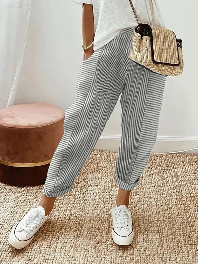 Celia | Pantaloni di Cotone a Righe Classici