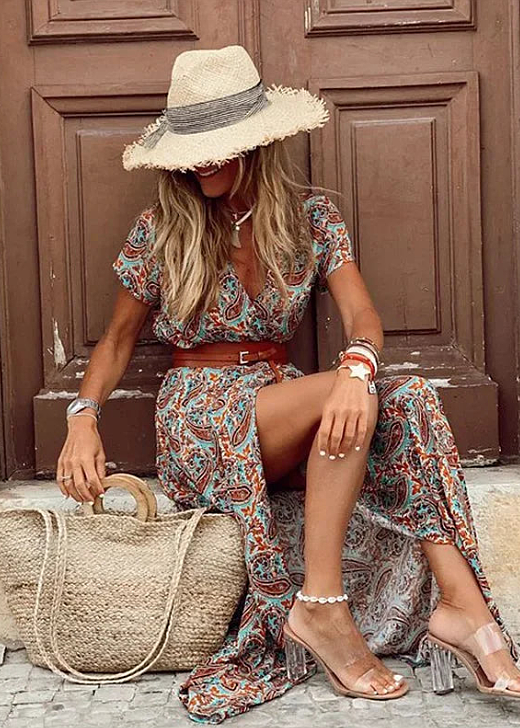 Kylie | Abito lungo bohemien con vita plissettata