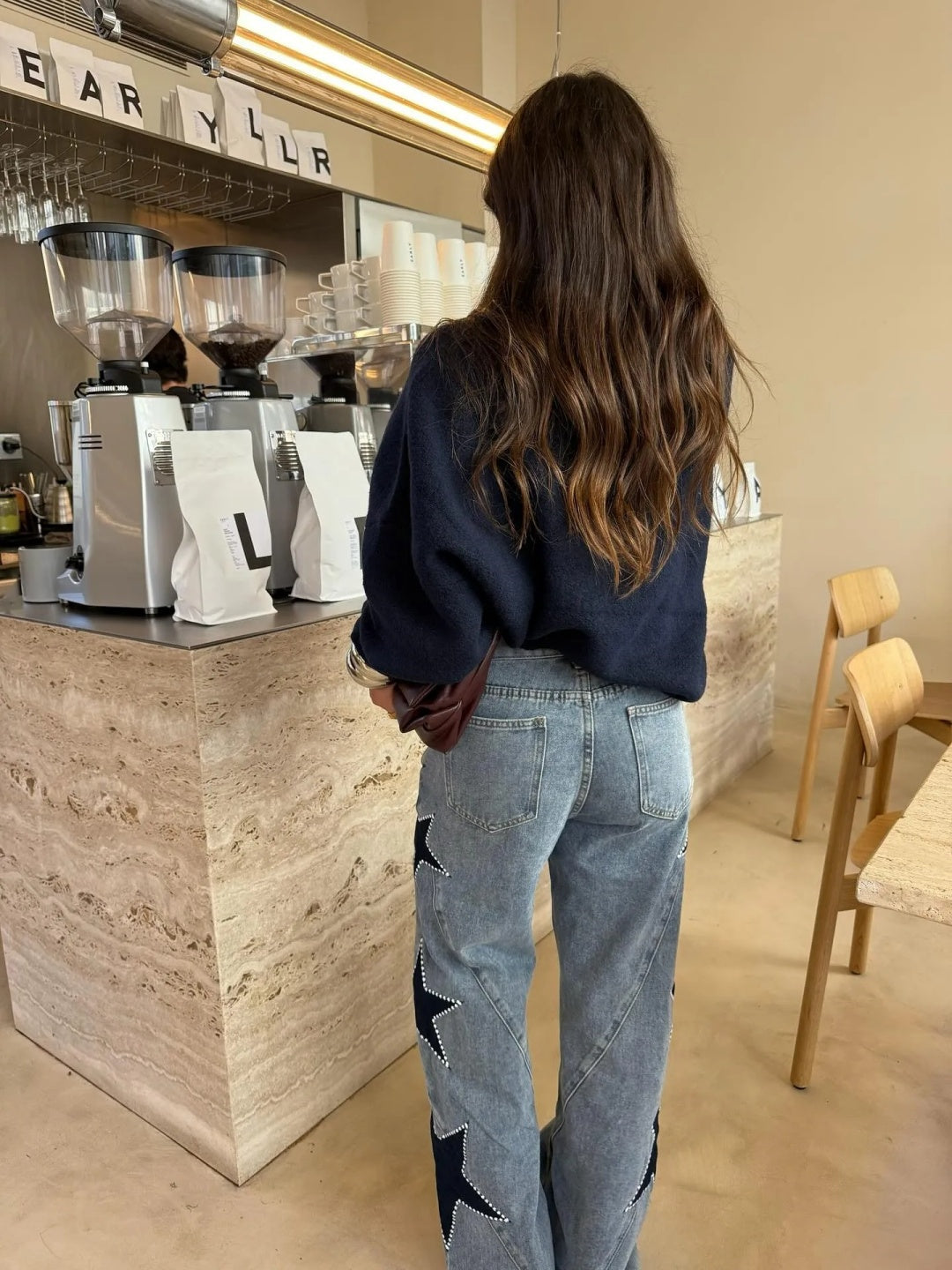 Jeans Dritti Stile Casual con Stelle