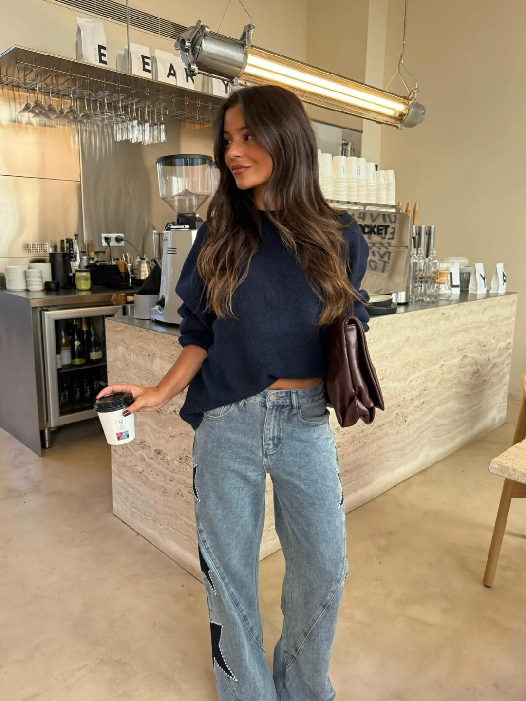 Jeans Dritti Stile Casual con Stelle