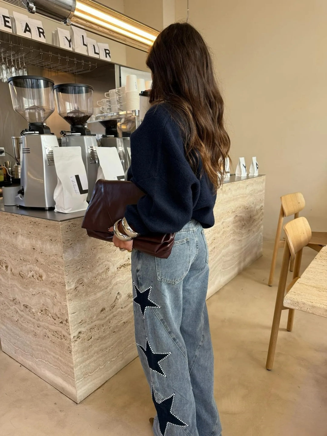 Jeans Dritti Stile Casual con Stelle