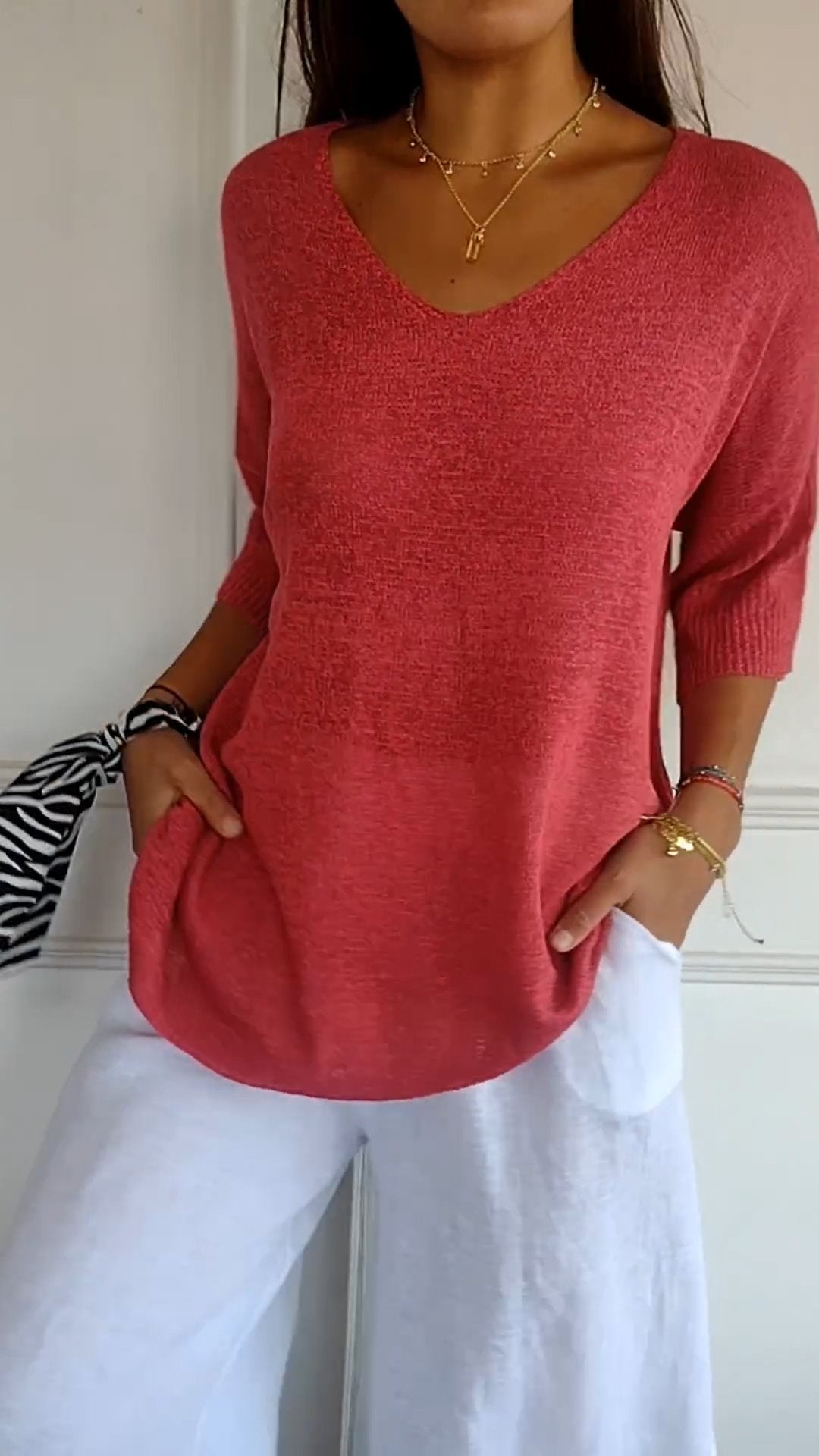 Top Primaverile con Scollatura a V