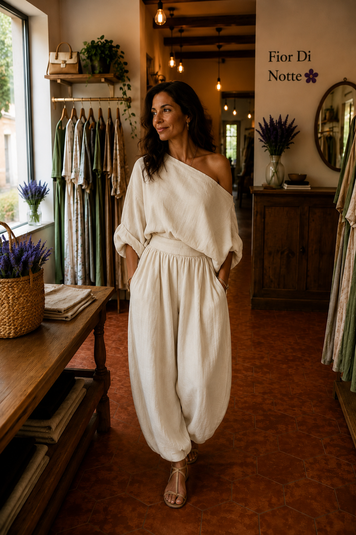 Lisa | Top morbido a spalle scoperte e pantaloni tapered
