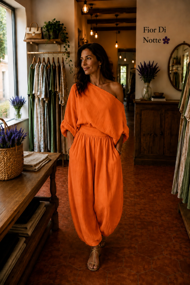 Lisa | Top morbido a spalle scoperte e pantaloni tapered