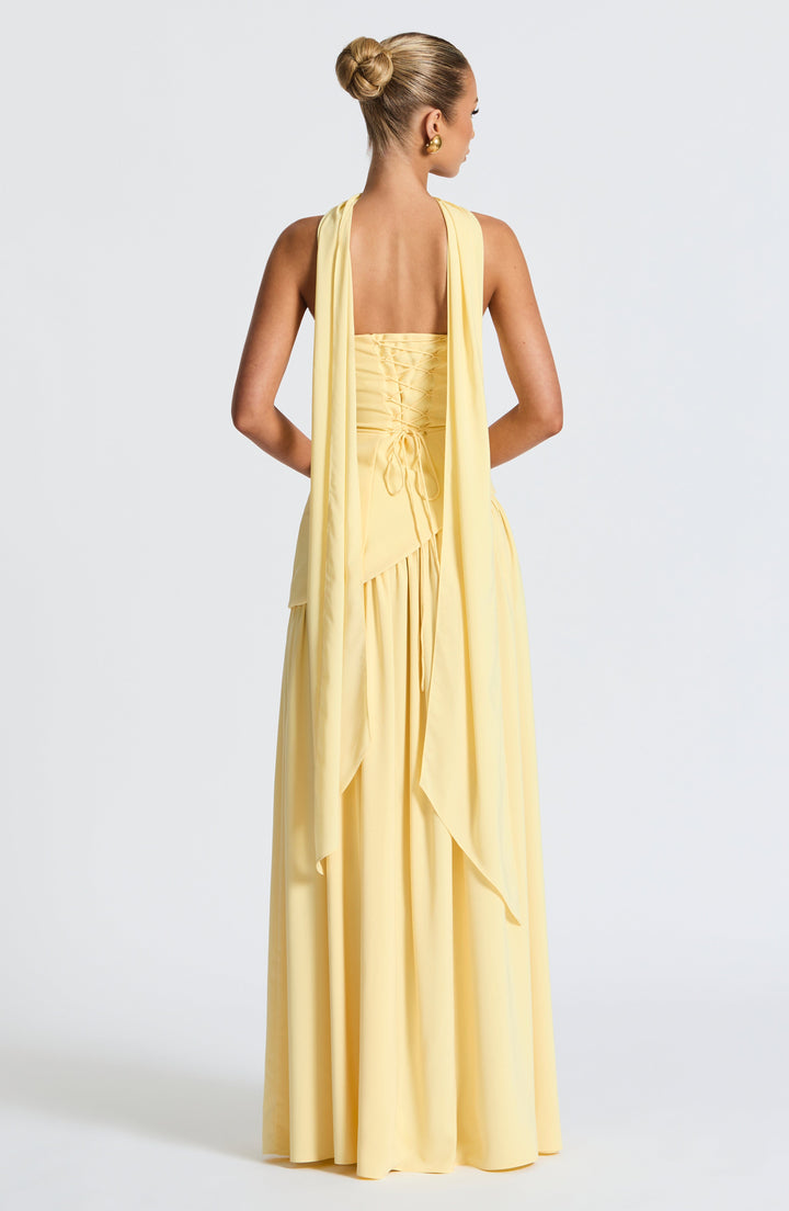 Vestito Maxi Senza Spalline per Donna con Apertura Alta e Vita Asimmetrica