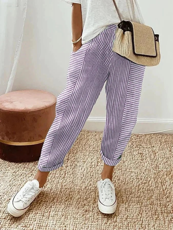 Celia | Pantaloni di Cotone a Righe Classici