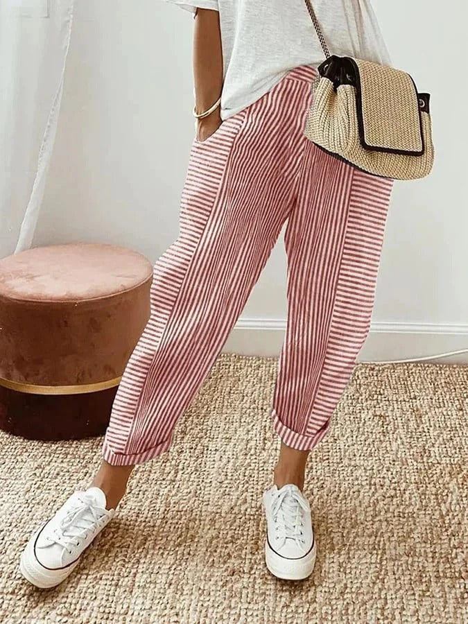 Celia | Pantaloni di Cotone a Righe Classici