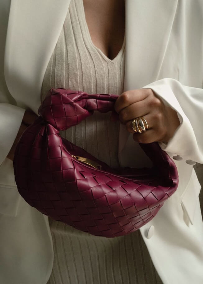 Borsa a Mano Woven da Donna con Manico Annodato e Forma Curva