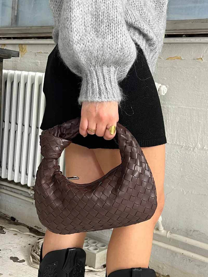 Borsa a Mano Woven da Donna con Manico Annodato e Forma Curva