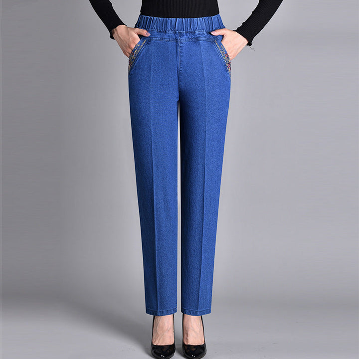 HARPER – PANTALONI IN DENIM ELASTICO A VITA ALTA