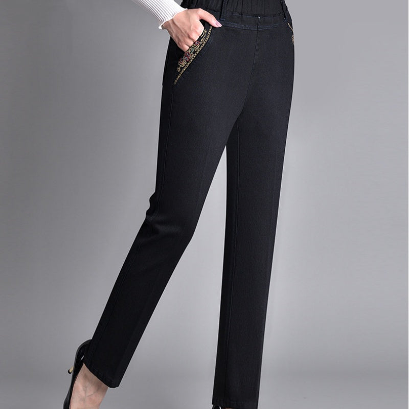 HARPER – PANTALONI IN DENIM ELASTICO A VITA ALTA